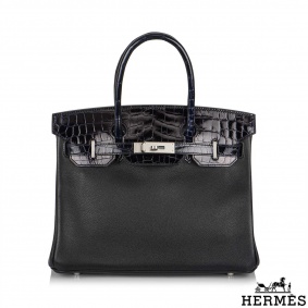 Hermes Birkin 30 Bag 89 Noir Swift And Canvas SHW